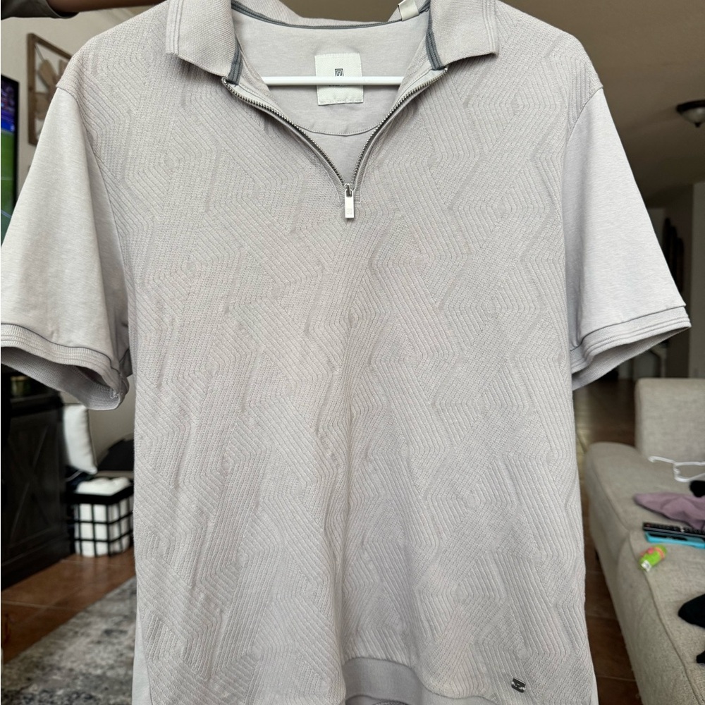 Next Light Gray Patterned Zip Polo Shirt